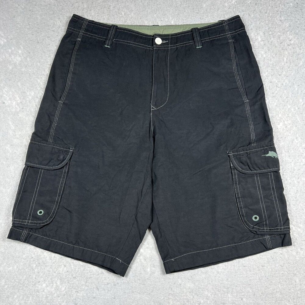 Tommy Bahama Board Shorts Black Cargo Swim Trunks Size 32 Not Lined